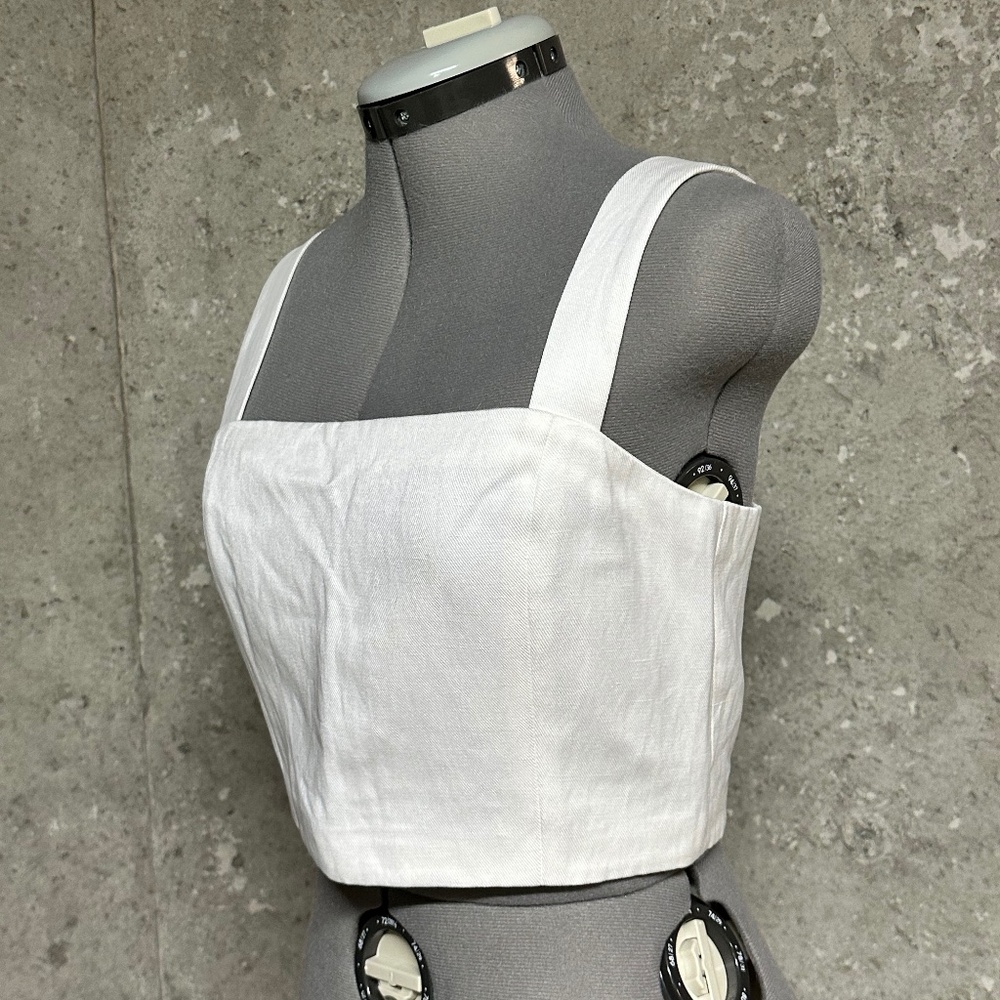 Wilfred Crisp White Linen-Blend Button-Back Top